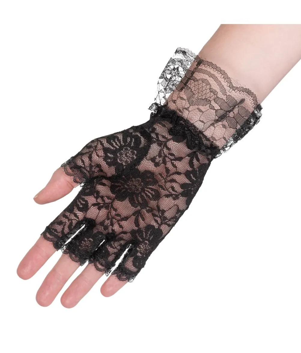 Sorte fingerløse blonde hansker