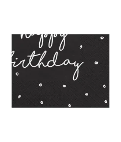 Sorte Happy Birthday servietter, 20 stk