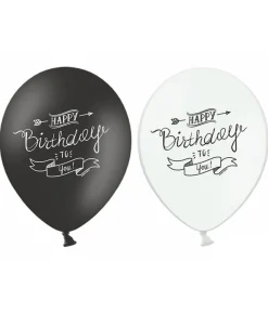 Sorte og hvide Happy Birthday balloner