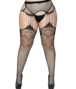 Sorte stockings med hofteholder 1X/2X