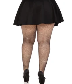 Sorte strømpebukser med krystaller XL