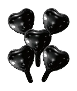 Sort folieballon hjerter, 5 stk