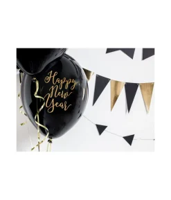 Sort Happy New Year ballon, 50 stk
