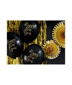 Sort Happy New Year ballon, 50 stk