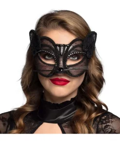 Sort katte halvmaske