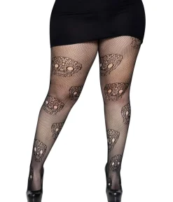 Sort lace skull strømpebukser 1X/2X