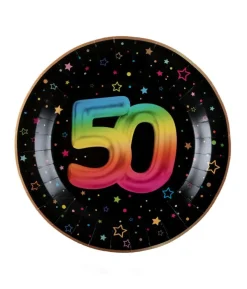 Sort og regnbue paptallerken, 50 år