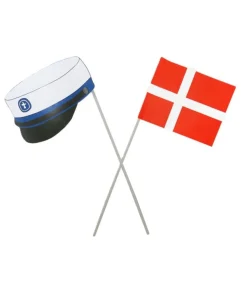Studenterhue og flag på pind, blå