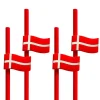Sugerør med danske flag, 4 stk
