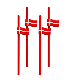 Sugerør med danske flag, 4 stk