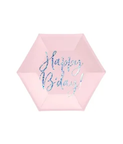 Tallerkner Happy Bday pink sekskant