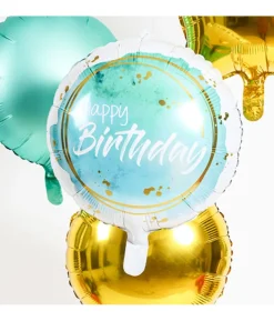 Turkis Happy Birthday folieballon, 45 cm