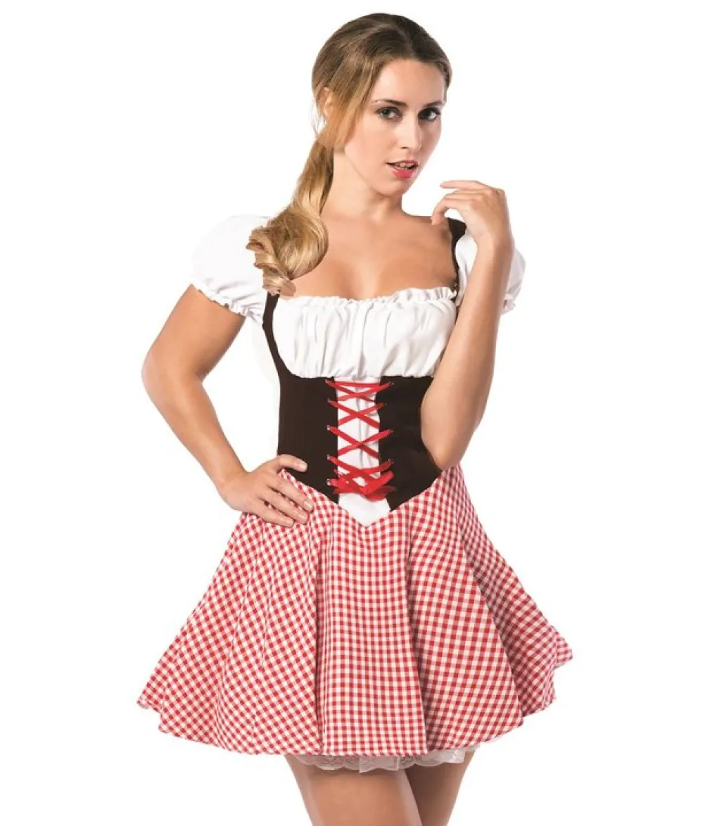 Tyrolerkjole Lena, rød og brun