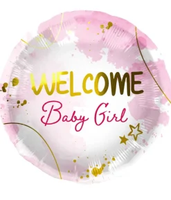 Welcome baby girl folieballon, 45 cm
