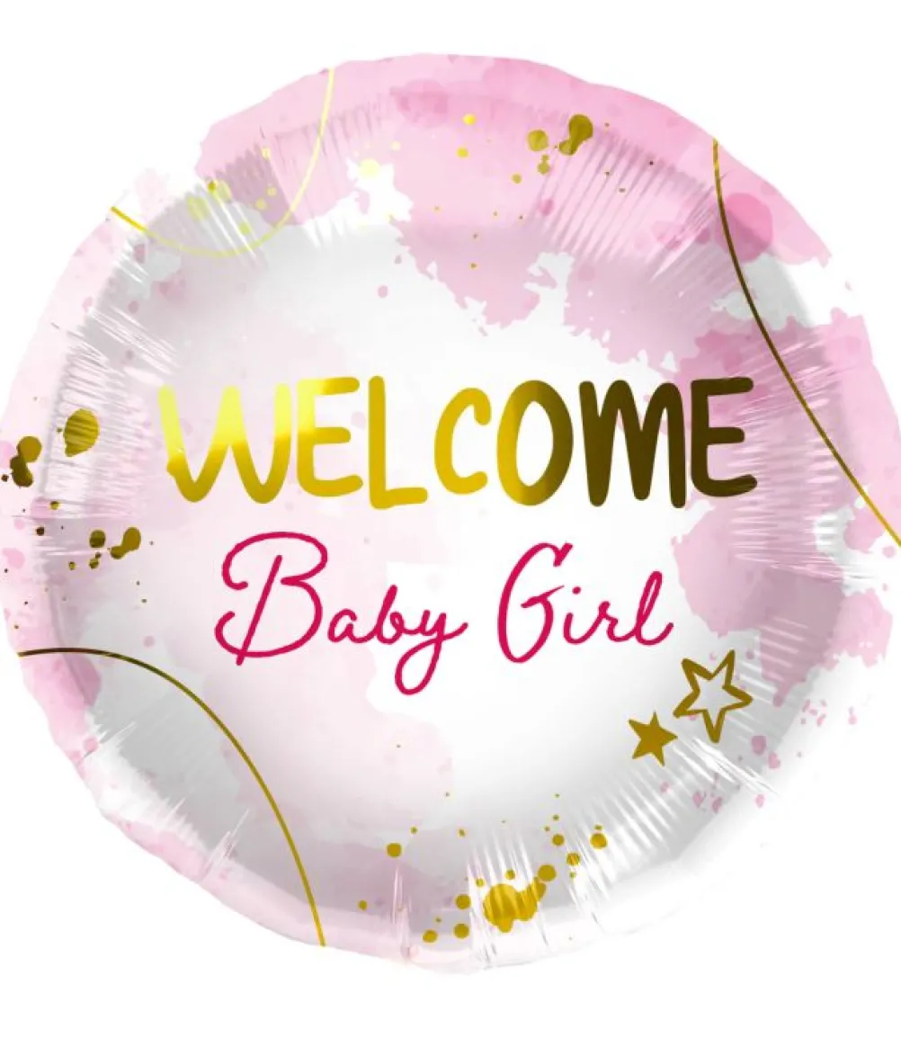 Welcome baby girl folieballon, 45 cm